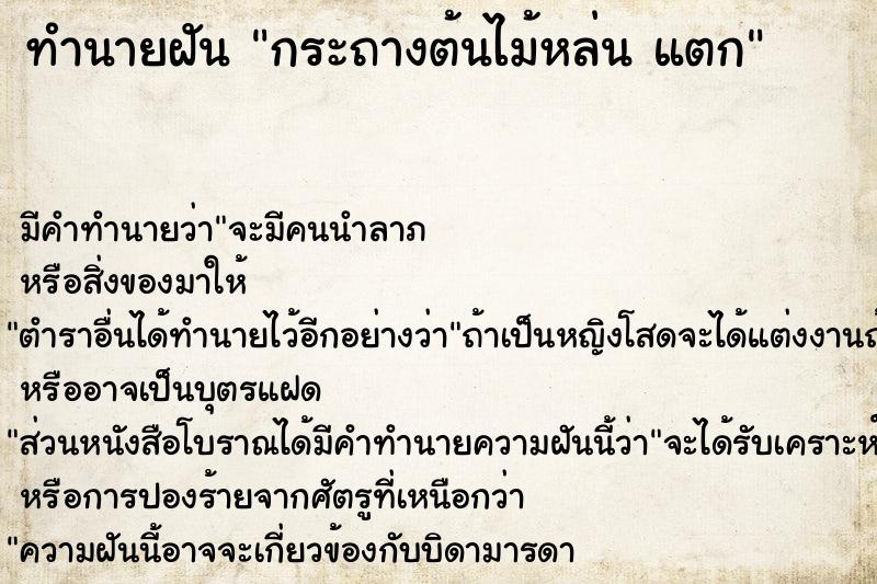 ทำนายฝันกระถางต้นไม้หล่นแตก ทำนายฝันทำนายฝันกระถางต้นไม้หล่นแตก